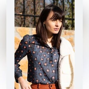 The Korner Navy‎ Cheetah Sheer Blouse